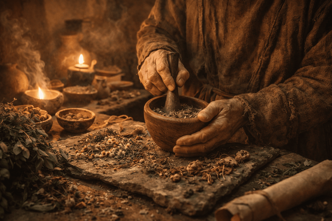 Loose herbs and a glass cup of herbal tea representing modern herbal wellness in the UAE