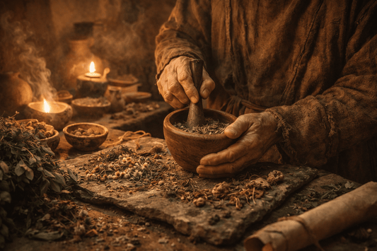 Loose herbs and a glass cup of herbal tea representing modern herbal wellness in the UAE