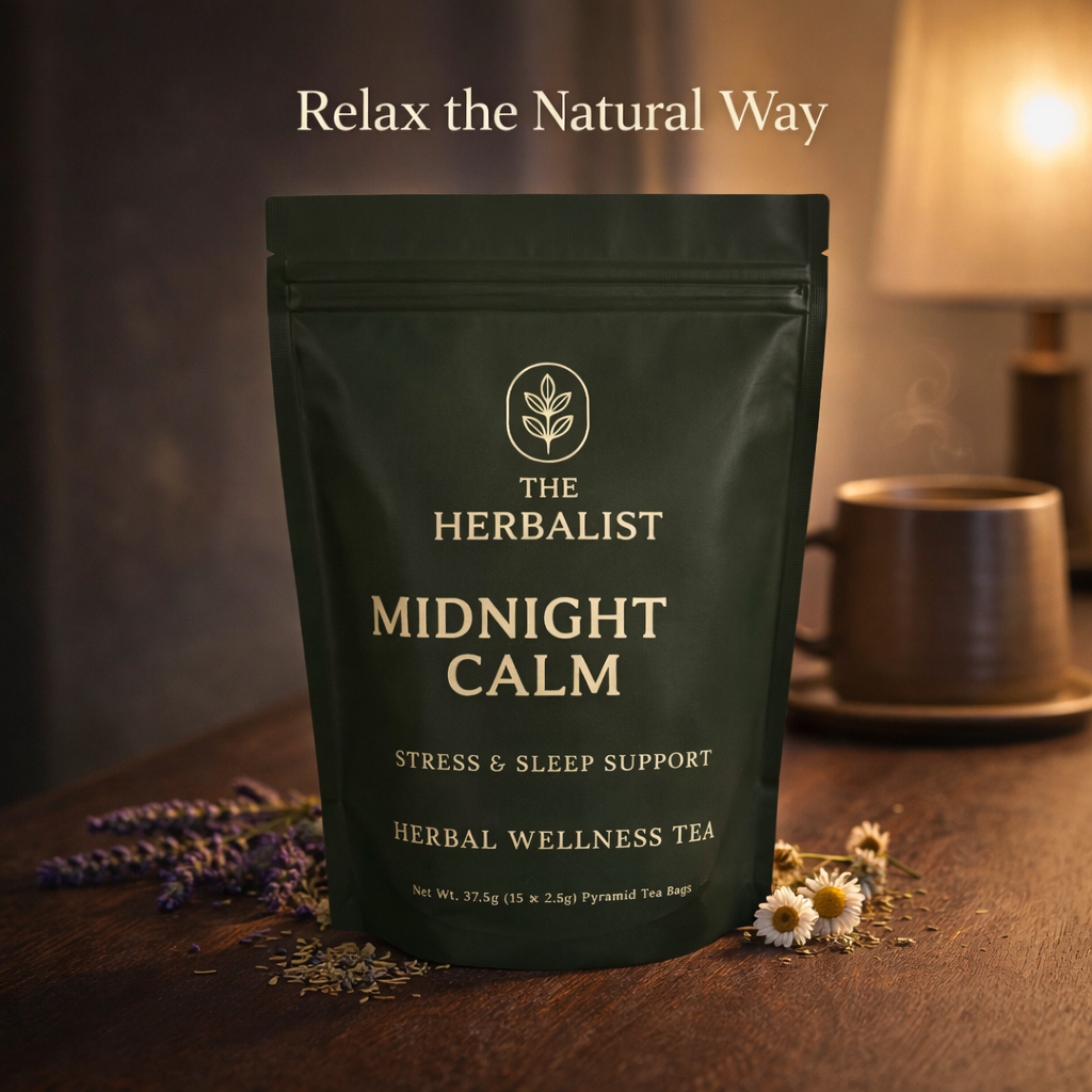 Midnight Calm Herbal Tea – Natural Sleep Aid & Stress Relief Blend