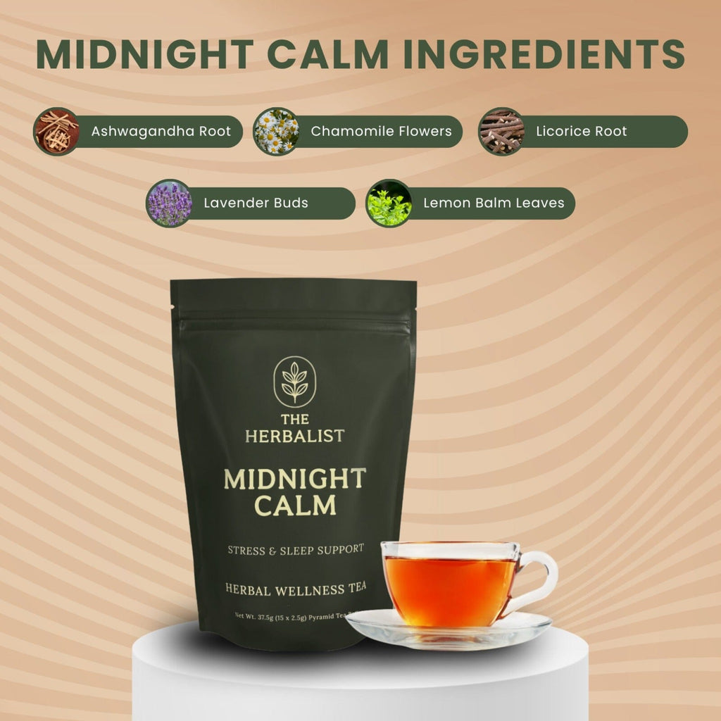 Midnight Calm Herbal Tea – Natural Sleep Aid & Stress Relief Blend The Herbalist 