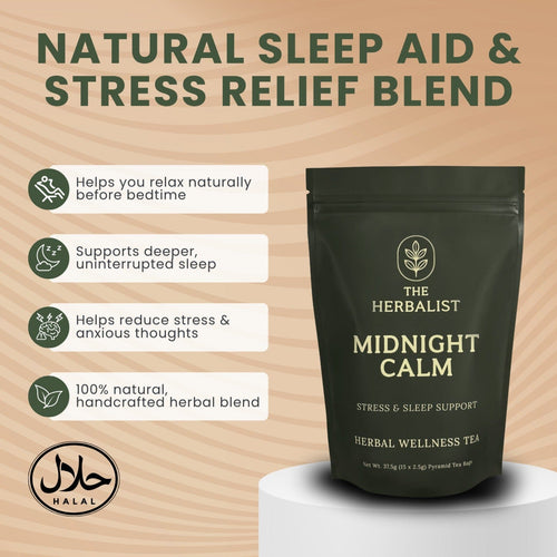 Midnight Calm Herbal Tea – Natural Sleep Aid & Stress Relief Blend The Herbalist 