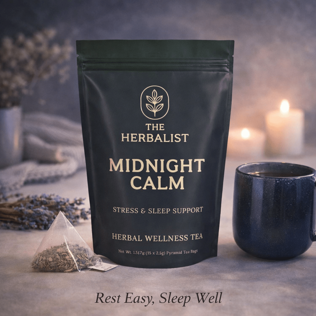 Midnight Calm Herbal Tea – Natural Sleep Aid & Stress Relief Blend The Herbalist 